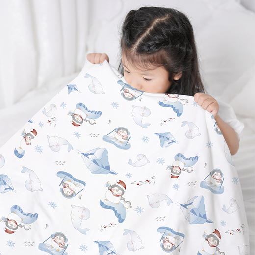 贝彤针织棉双胆被冰山企鹅/蘑菇美兔加厚款Cb2510蓝色120*150cm 商品图1
