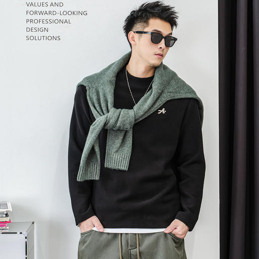 徐太浪【保暖混纺 字母刺绣】时尚长袖T恤男秋冬款内搭打底衫上衣 商品图0