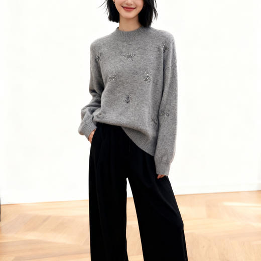 「高货rp」全新升级【铂金会员339/天猫459/差价120】(21259)洛诗琳重工蜻蜓刺绣羊毛衫2025秋冬新款加厚针织套头毛衣 商品图0