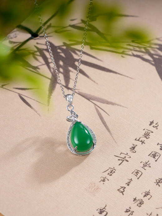 子佩集S925银【蝶恋涟漪】套链【TL013685】纯银水滴绿玉髓项链2412 商品图0