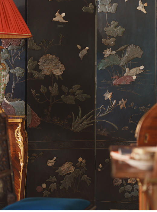 独角鹿西洋古董20世纪中国创汇时期出品「富贵万代」传统花鸟主题硬石镶嵌屏风 商品图3