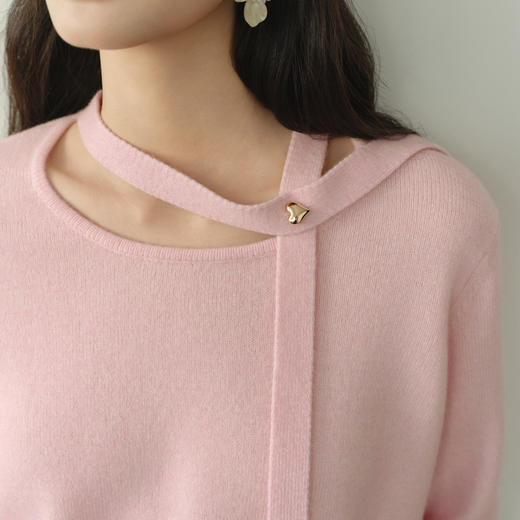 【严选】诗凡黎100%羊毛挂脖飘带针织衫2025冬新款设计感温柔淑女显瘦毛衣7GC133401 商品图3