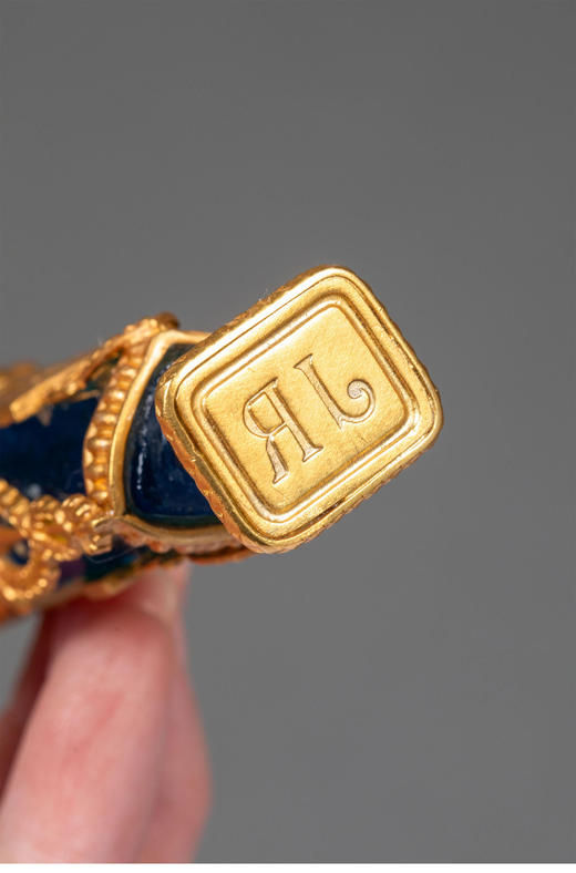 独角鹿西洋古董19世纪末法国出品新古典主义风格小天使主题铜鎏金精雕镶嵌蓝水晶火漆印章 商品图5