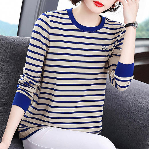 条纹长袖t恤女士打底衫春秋内搭可外穿2026新款大码洋气爆款上衣 商品图0