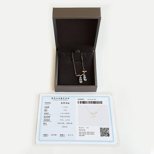 【天然正品】A货翡翠AU750黄金镶钻镶天然白色起荧高冰种金连枝福豆翡翠吊坠项链21.1*20.4*3.9MM（皆取最大值）链长：45CM（长度可调节）女士251125NJS21 商品图1