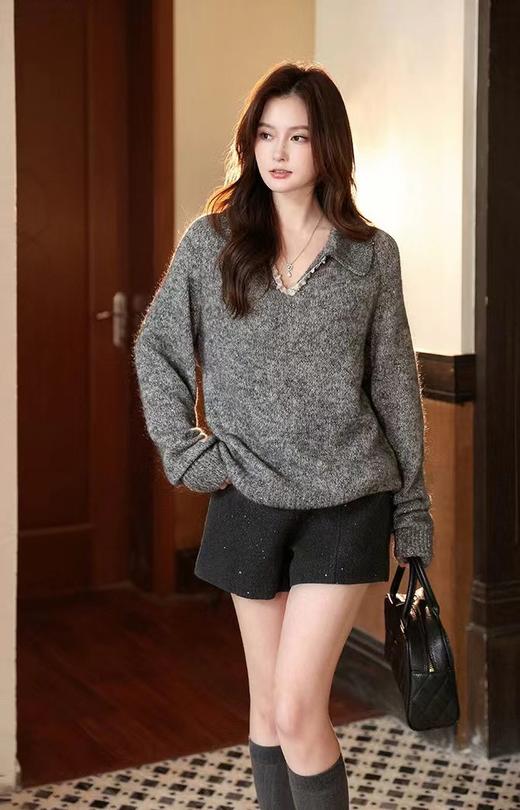 D120225冬季老钱风亮片羊毛毛呢高腰A字加厚短裤 商品图0