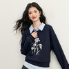 【12/03新品】熙世界鸢尾花刺绣磨绒卫衣女秋冬设计感假两件条纹衬衫领拼接上衣 商品缩略图3