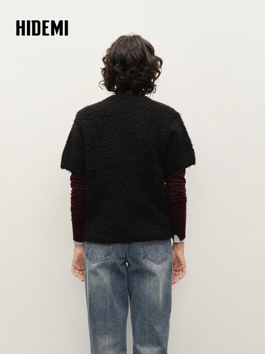 HIDEMI 极简圆领短袖羊毛圈圈纱针织上衣 商品图2