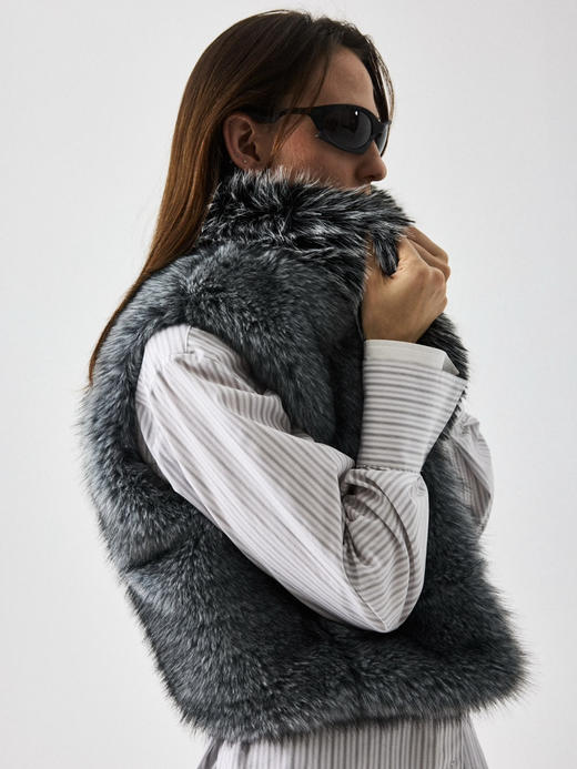 Running Closet｜环保毛立领短马甲 [ 灰 仿皮草 ] 【LCM】 商品图2