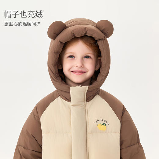 【无氟防泼水】马克珍妮男女童熊耳朵中长款拼色羽绒服2025年冬装新款551692 商品图4