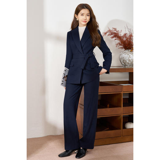 米思阳2025冬新品高级感通勤OL职业羊毛西装外套+高腰直筒阔腿西裤两件套装（单拍）附赠本布设计感腰带5458 商品图6