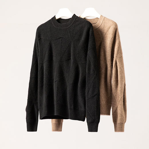 松柏后调~100%纯山羊绒衫女菱形格镂空圆领冬季打底毛衣CYR25076 商品图2