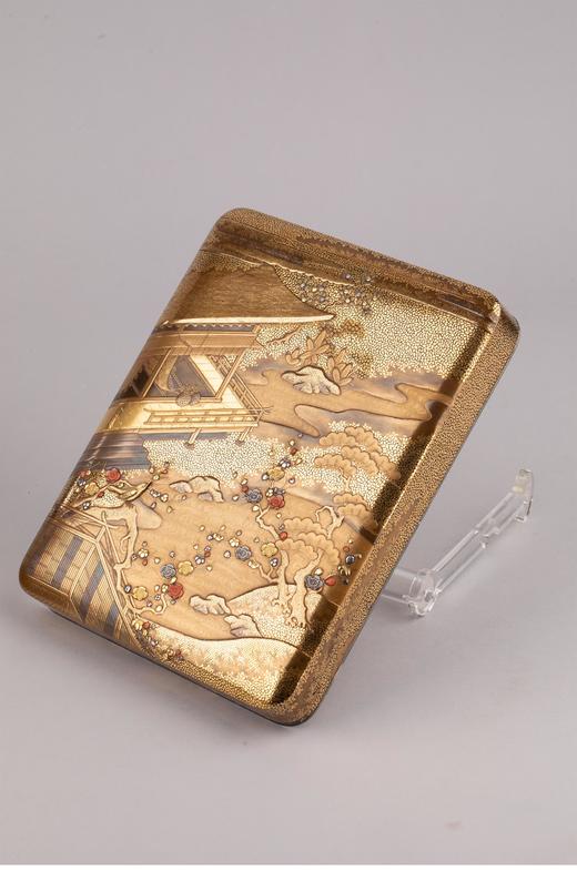 独角鹿西洋古董1910年代日本明治时期出品源氏物语「初音」主题莳绘手箱 带原盒 商品图3