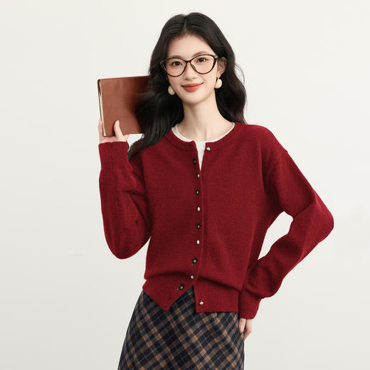 【周末秒杀】熙世界【小红花刺绣毛衣】18支北极绒针织开衫外套女2025秋冬新款 商品图3