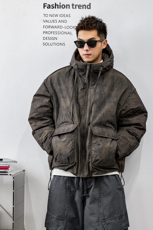 徐太浪【复古迷彩 工装拼接】连帽羽绒服男冬季厚款保暖防寒外套 商品图4