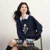 【12/03新品】熙世界鸢尾花刺绣磨绒卫衣女秋冬设计感假两件条纹衬衫领拼接上衣 商品缩略图1