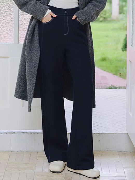 【百图lulu定制】【预售10天发】【羊毛垂垂裤】羊毛醋酸 显腿长 深蓝 保暖牛仔裤 商品图0