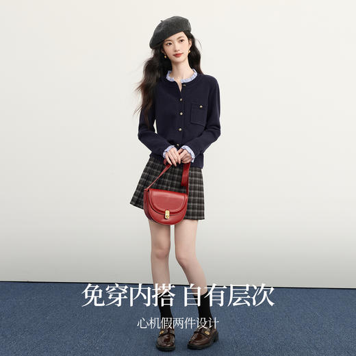 【12/03新品】熙世界韩系穿搭千金感毛衣开衫女2025秋冬撞色木耳花边针织短外套 商品图3