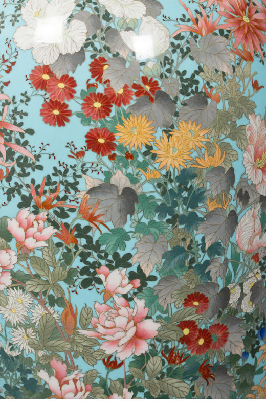 独角鹿西洋古董19世纪日本明治时期出品百卉珍禽主题蓝地七宝烧花瓶 商品图7