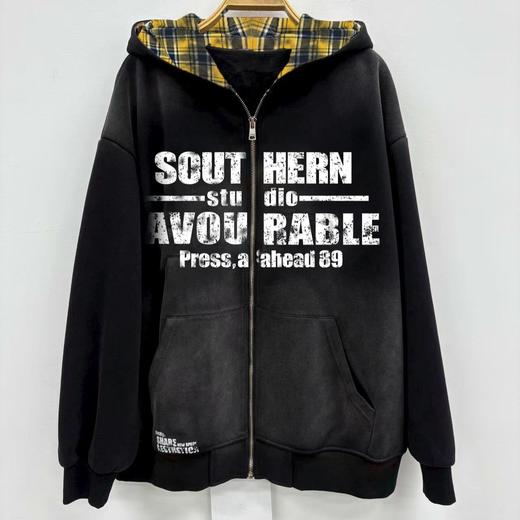 NC连帽撞格子渐变加绒卫衣外套51017（黑）冬季154011880321 商品图1