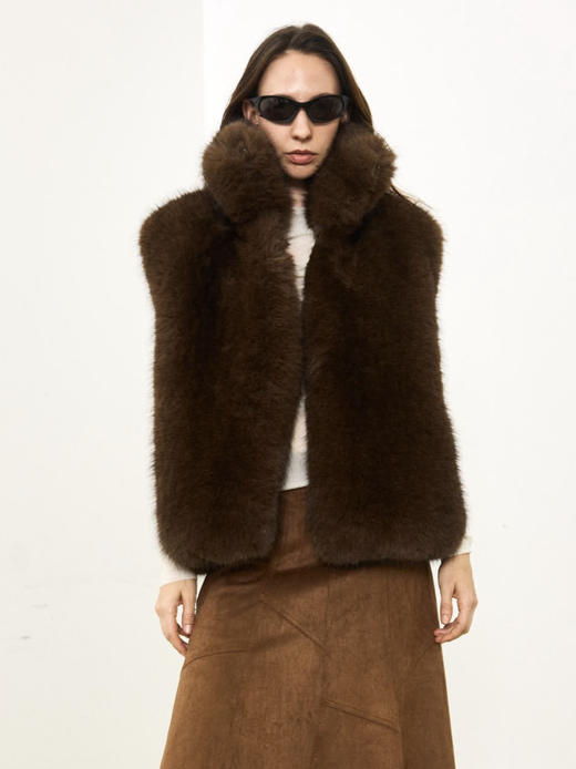 Running Closet｜环保毛高领拉链马甲 [ 深咖 仿皮草 ] 【LCM】 商品图4