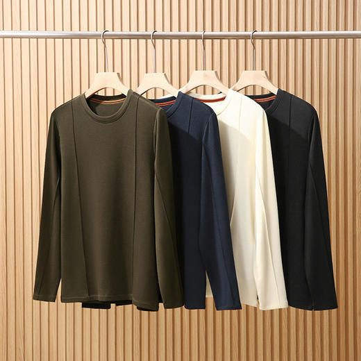 老钱风！天丝绵羊毛混纺！亲肤舒适细腻！2025男士轻奢休闲打底衫长袖T恤！ 商品图1