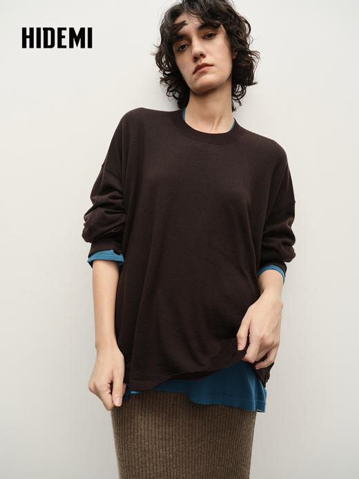 HIDEMI 咖啡进口美利奴羊毛基础款简约柔软圆领打底衫 商品图1