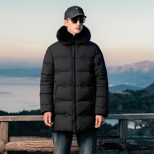 【可拆卸狐狸毛领】罗蒙冬季羽绒服爸爸装中老年中长款保暖轻薄一衣两穿外套 商品图1