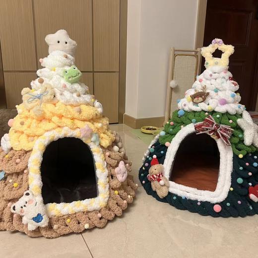 【空间宽敞舒适❗️节日氛围感满满】diy圣诞树猫窝毛线编织手工材料包冬季宠物窝半封闭式安全感狗窝。jb 商品图0