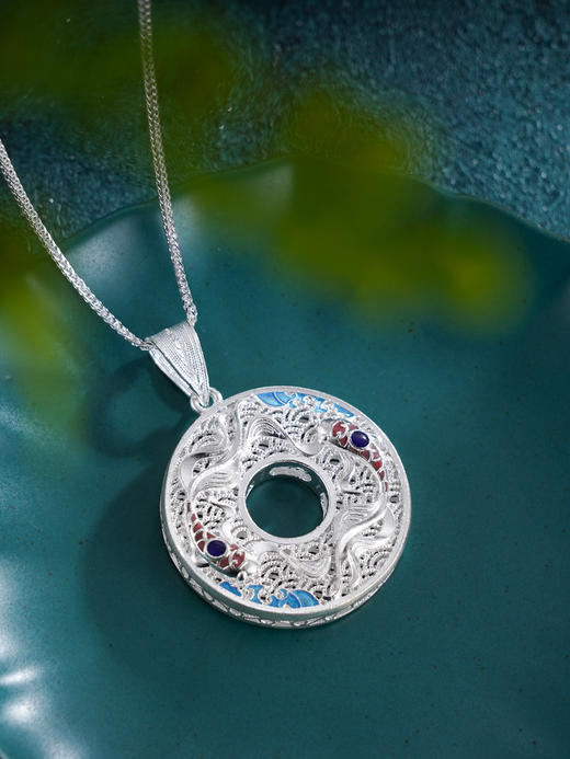 子佩集S990银【鸿喜云集】吊坠【CDZ000002】纯银花丝珐琅彩平安扣(不含链)2412 商品图3