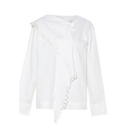 两三事 云溪新雪 2025冬季新款小清新镂空花边围巾领长袖衬衫女 商品图4