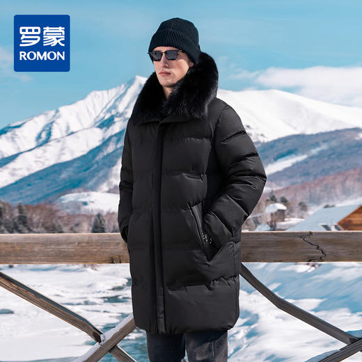 【可拆卸狐狸毛领】罗蒙冬季羽绒服爸爸装中老年中长款保暖轻薄一衣两穿外套 商品图0