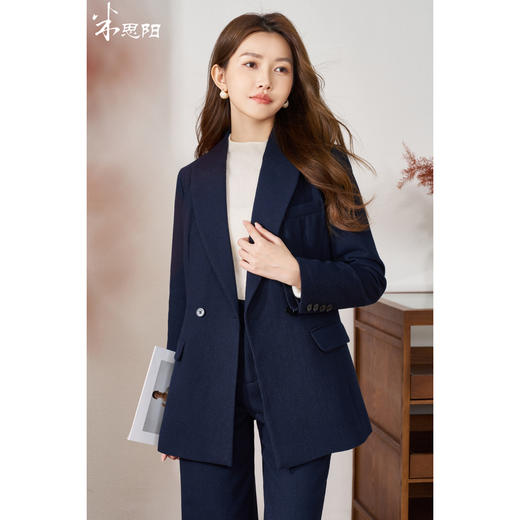 米思阳2025冬新品高级感通勤OL职业羊毛西装外套+高腰直筒阔腿西裤两件套装（单拍）附赠本布设计感腰带5458 商品图2