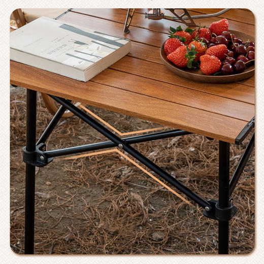 驿客露营蛋卷折叠桌（木色方桌）EKH-9022 商品图1