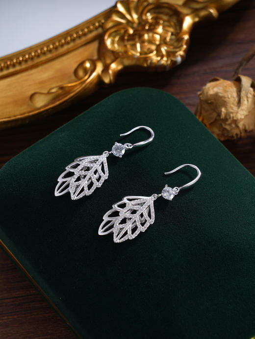 子佩集S925银【一叶才舒】耳环【Z16343】纯银树叶锆石2412 商品图3