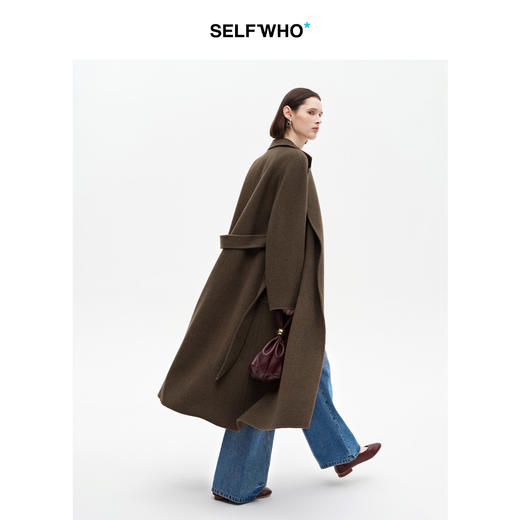 SELFWHO绵羊毛混纺浴袍式双面呢大衣女2025冬季新款无扣腰带外套 商品图3