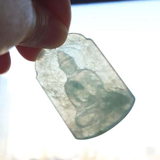 【天然正品】A货翡翠天然细腻冰种观音坐莲平安无事牌（平安安乐）翡翠吊坠项链48.4*32.7*5.3MM（皆取最大值）中性211125NJS13 特价 商品图7