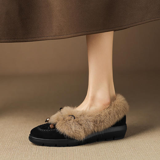【预售5天】厚底软底羊皮乐福鞋，加绒加厚保暖棉鞋毛毛鞋ASZ-KL796R 商品图2
