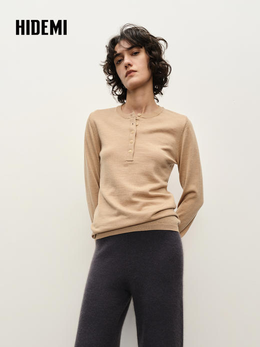 HIDEMI 美丽奴羊毛系列纽扣圆领毛衣 商品图1