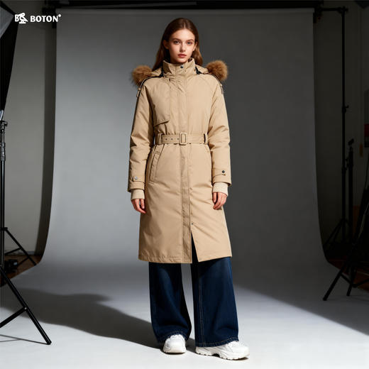 波顿女士冬季可拆卸内胆长款白鸭绒连帽羽绒服LC731522 商品图2