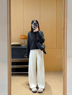 D120226冬季羊毛醋酸明线休闲通勤毛呢直筒镰刀阔腿裤