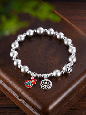 子佩集S999银【财满福】手串【SC001126】纯银手链红色葫芦莲花暴富2412