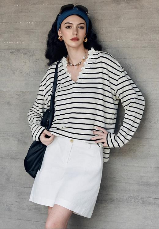 OLrain欧芮儿百搭减龄2025年新款条纹针织宽松长袖T恤 商品图2