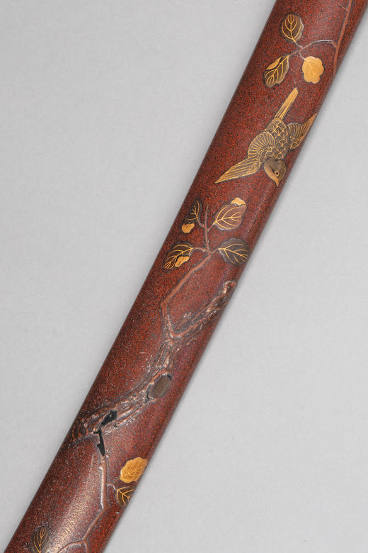 独角鹿西洋古董1603-1868年代日本江户时期出品传统花鸟主题莳绘漆木刀鞘装饰牡丹纹镂雕铁鍔及绢丝鲛皮手柄武士刀 商品图10