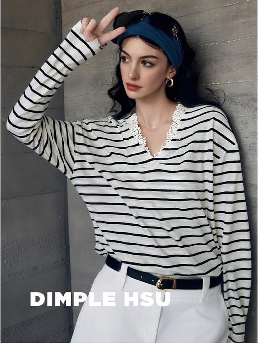 OLrain欧芮儿百搭减龄2025年新款条纹针织宽松长袖T恤 商品图3