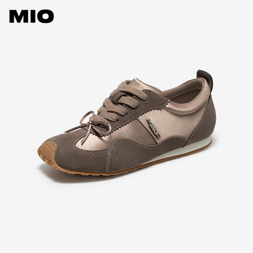 MIO米奥女鞋缎面拼接德训鞋2026春新款蝴蝶结休闲薄底复古阿甘鞋M261560807 商品图0