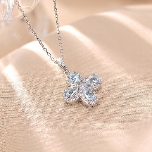 【四叶美满】S925纯银海蓝宝四叶草吊坠【CW-DZ07066】 商品图2
