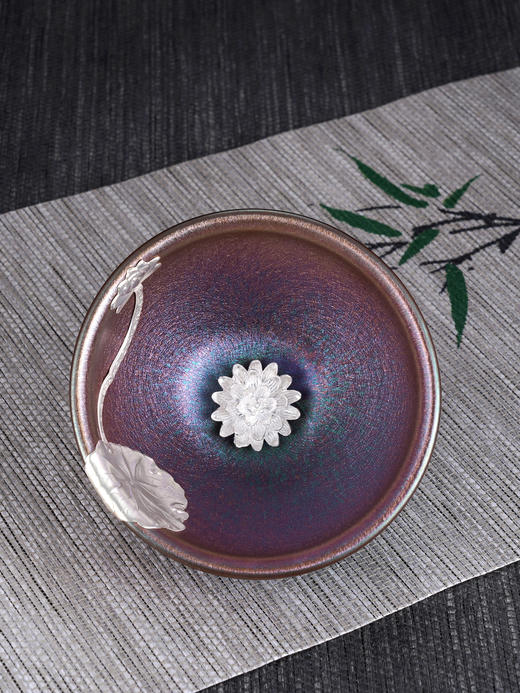 子佩集S990银【流光溢彩】茶具【HH007】纯银茶杯摆件莲花偏紫2412 商品图0