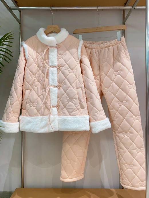 松植屋冬季女款加绒睡衣套装三层夹棉加厚保暖家居服可外穿棉袄 商品图11