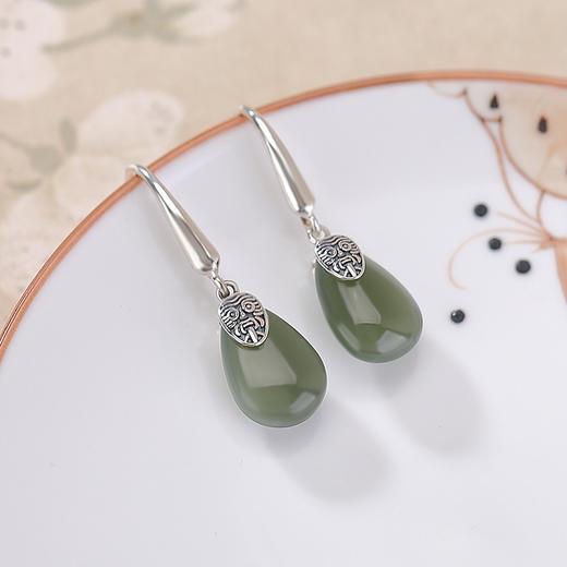 【神女之妍】天然和田玉S925纯银青玉扎基拉姆水滴耳饰【CW-EG02386】 商品图1